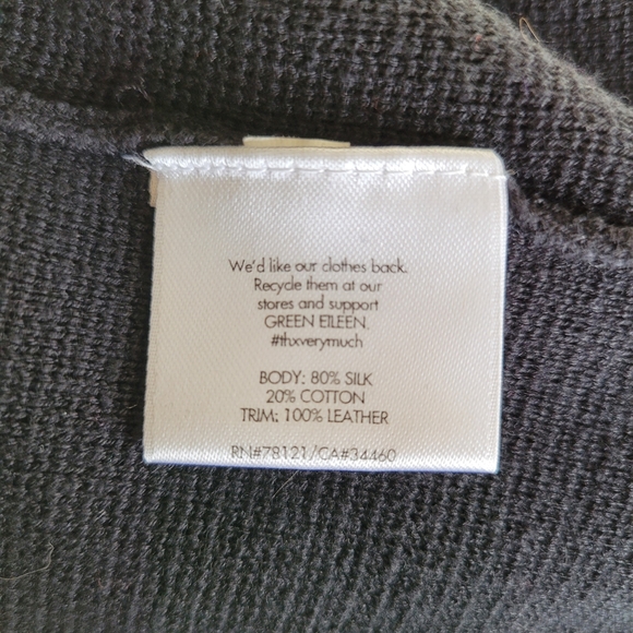 Eileen Fisher leather trim zippered cardigan black - Picture 8 of 8